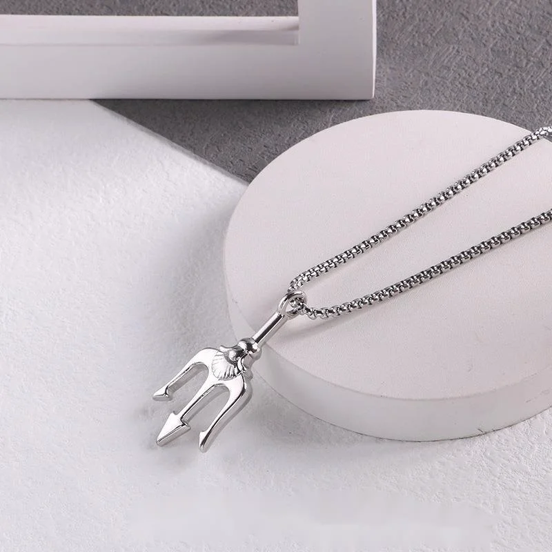 Collier Trident du Roi des Mers, Célébrité Internet, Polyvalent, Personnalisé, Pendentif Harpon Hip Hop, Accessoires Mode Couple Homme Femme_voghion.com