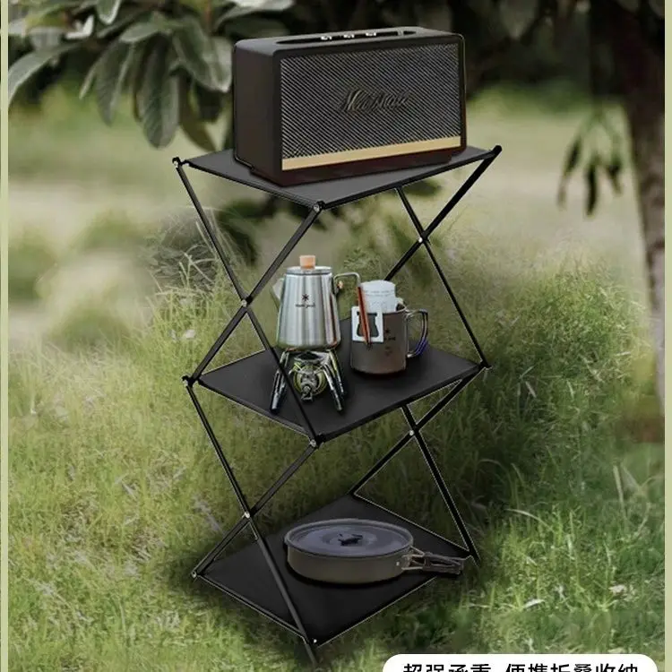 Outdoor Blackened Aluminum Alloy Storage Rack, Deformable Folding Table, Multifunctional Camping, Portable Dual-use