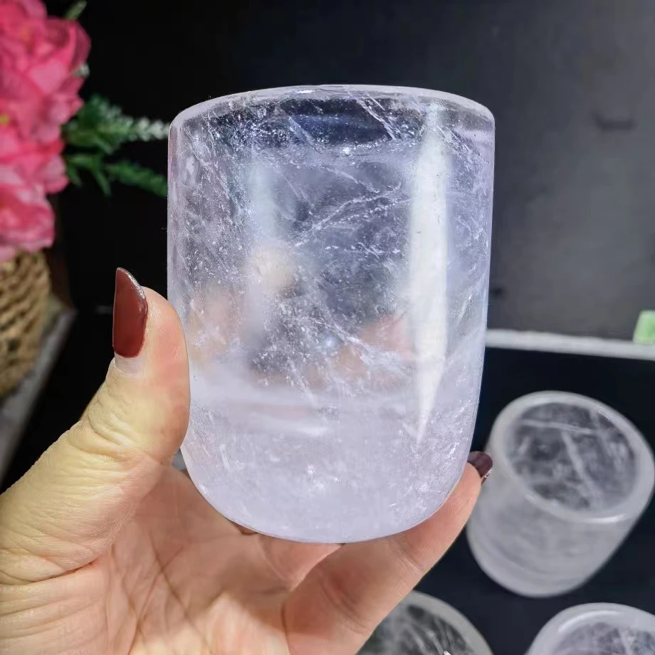Natural White Crystal Rose Quartz Amethyst Cup crystal cup Hand Carved Healing Crystal For Gift Collection Craft Home Decor