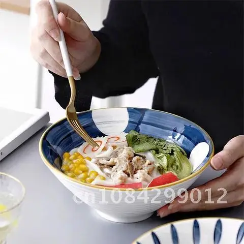 

Cute fruit salad bowls set Japanese 8 inches ceramic ramen bowl kitchen tableware household soup mixing rice cereal bowls