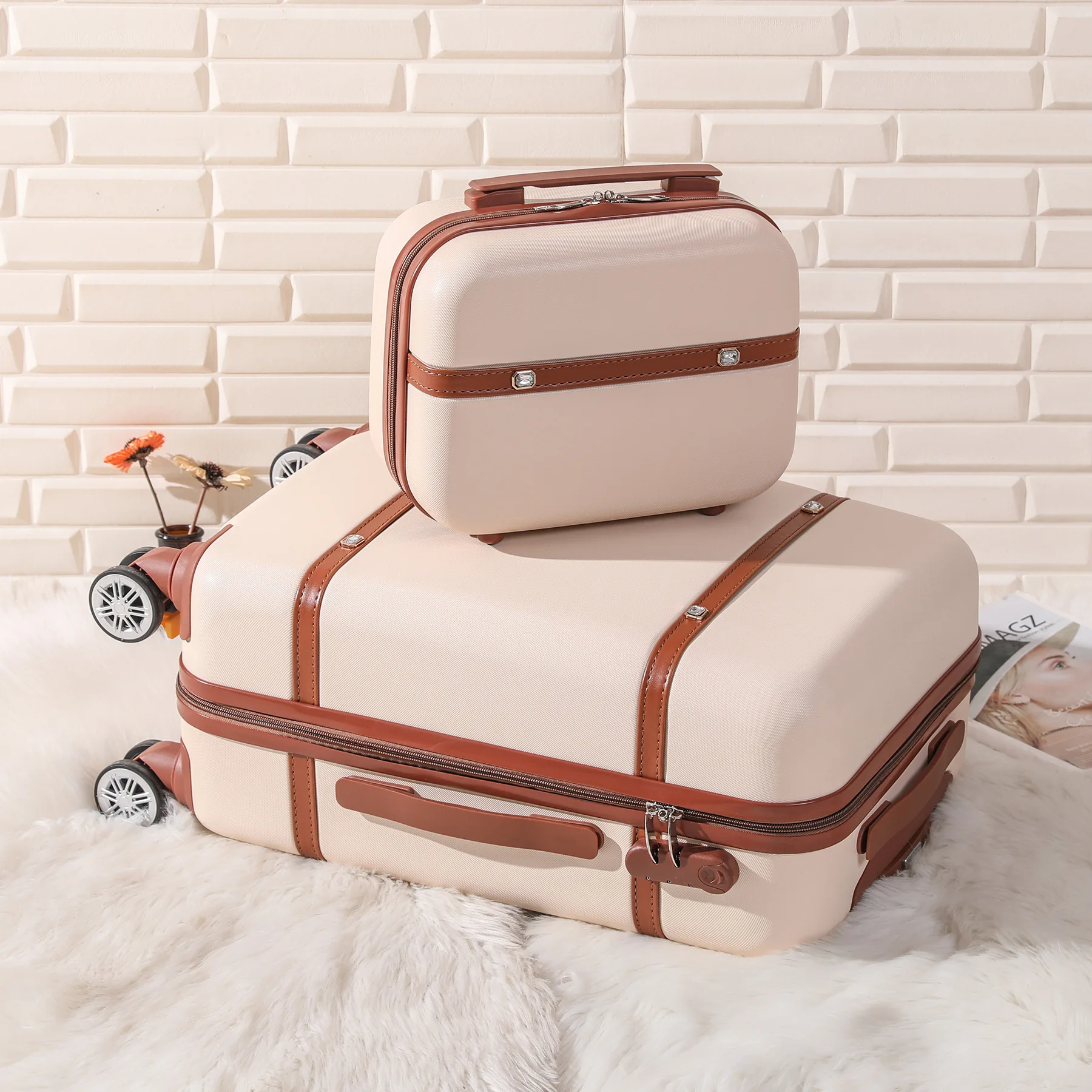 Vintage Luggage bag Travel storage Makeup suitcase 26 inch