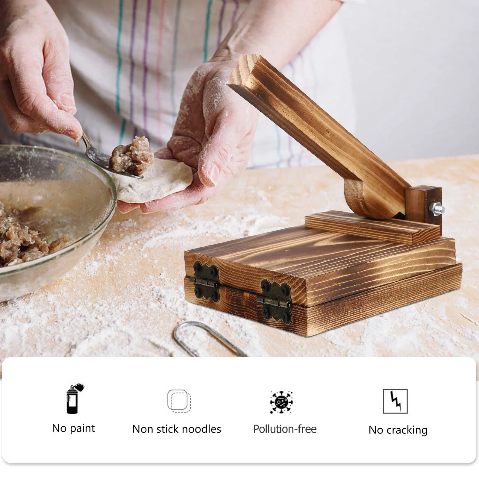 Manual Square Dumpling Wrapper Maker Wooden Dough Presser Kitchen Gadget Pastry Tool Baking Equipment Food Preparation Aid