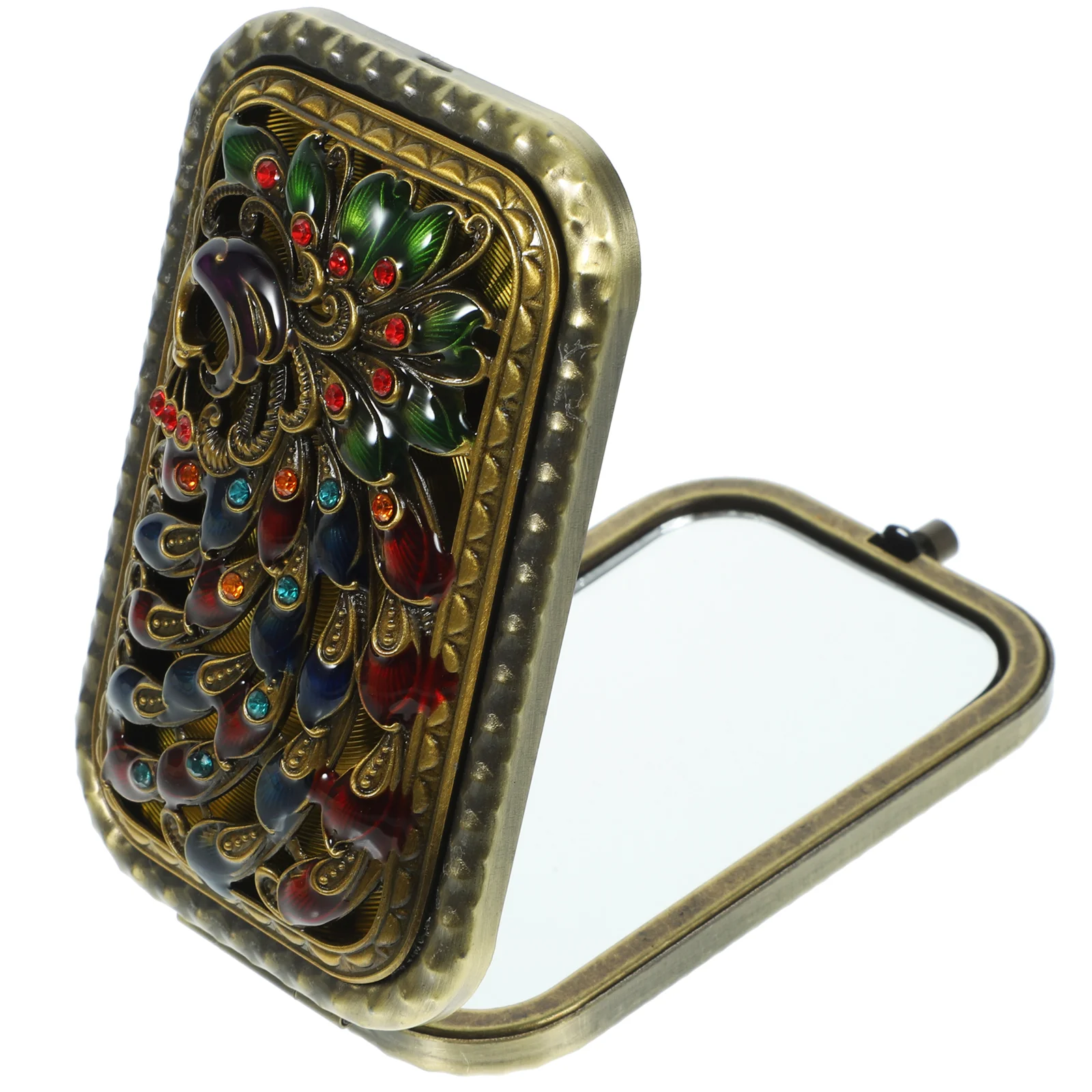 

Round Folding Compact Mirror Rhinestone Portable Pocket Makeup Mirror Double- sided Travel Mirror with Snap Button for Pockets