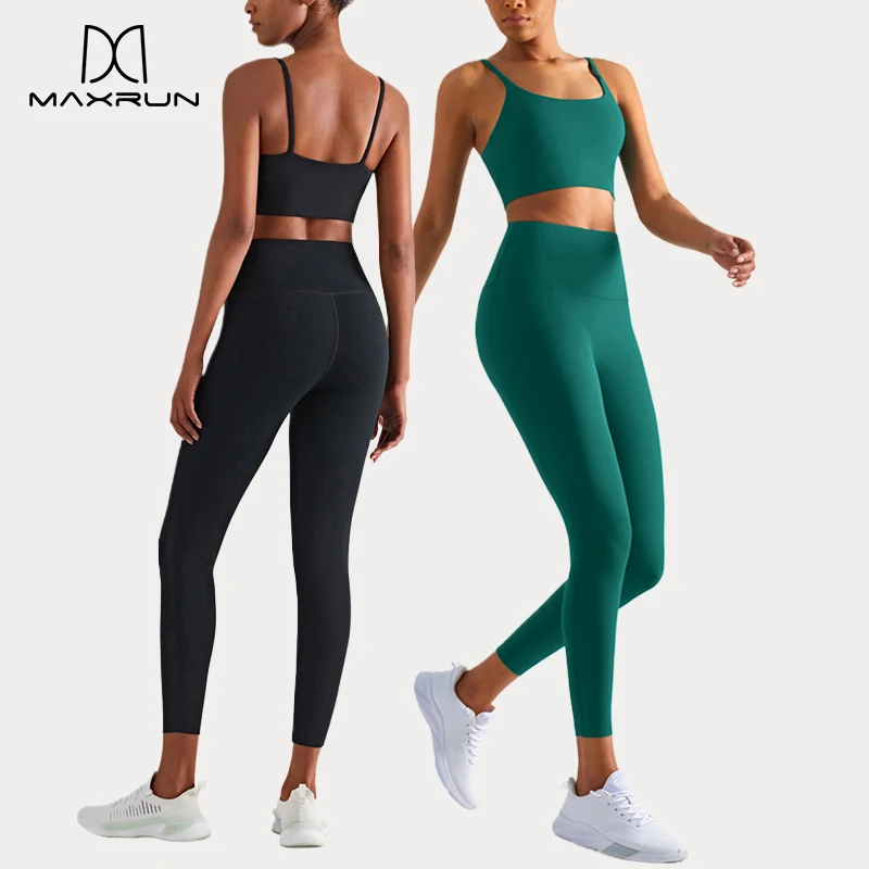 

MaxRunPro 2 Piece Women's Yoga Set Lycra Elastic High Waisted Leggings U Shape Shockproof GYM Pilates Workout Fitness Suit