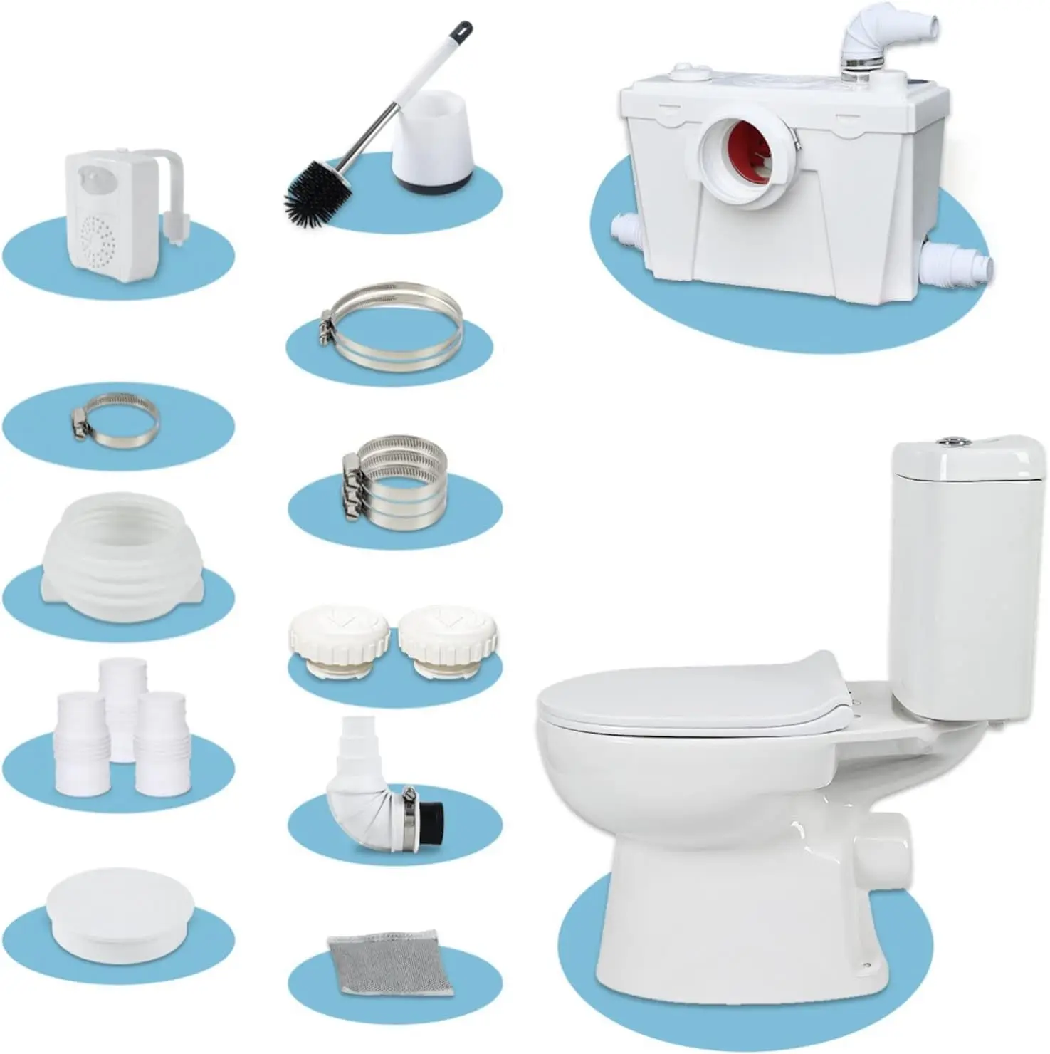 Toilet UpflushToilet for Basement Toilet System Upflush Toilet With Powerful Quiet Macerator Pump with 4 Water Inltes for 2