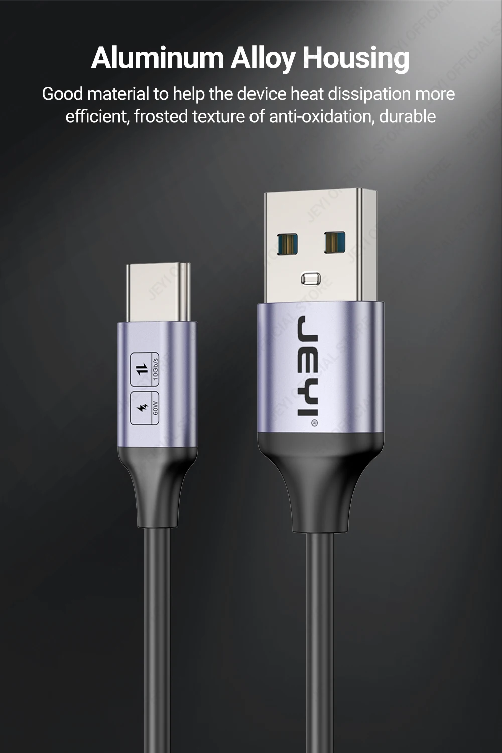 JEYI USB A auf Typ C Kabel Schnellladung 10 Gbit/s Ladekabel für iPhone 15 14 13 12 11 Huawei P40 P30 Realme Samsung Power Bank – Detail 5