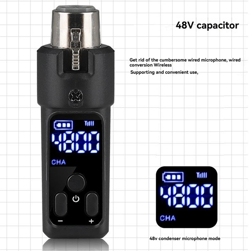 UHF 무선 마이크 변환기 XLR 충전식 송신기 및 수신기 마이크(48V 캐패시티브 마이크용)-A23U