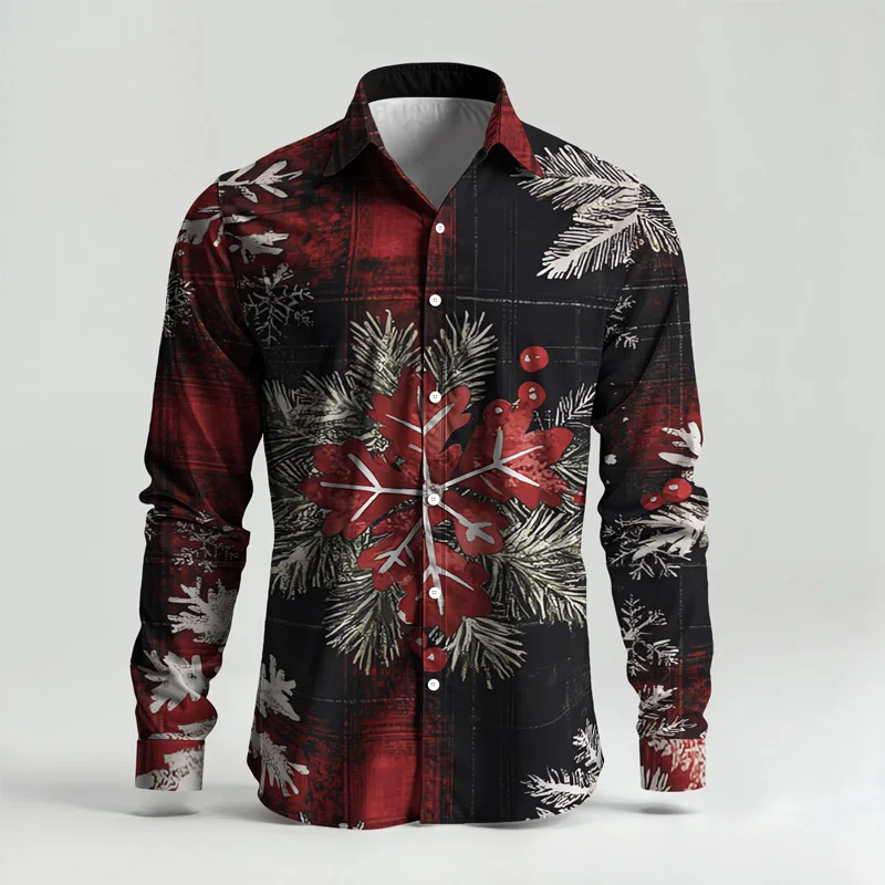 2025 Spring Summer Men Shirt Set Christmas Print Fashion Gingerbread Man Two Piece Set Mens Snowman Lightweight Party Long Sleev_voghion.com