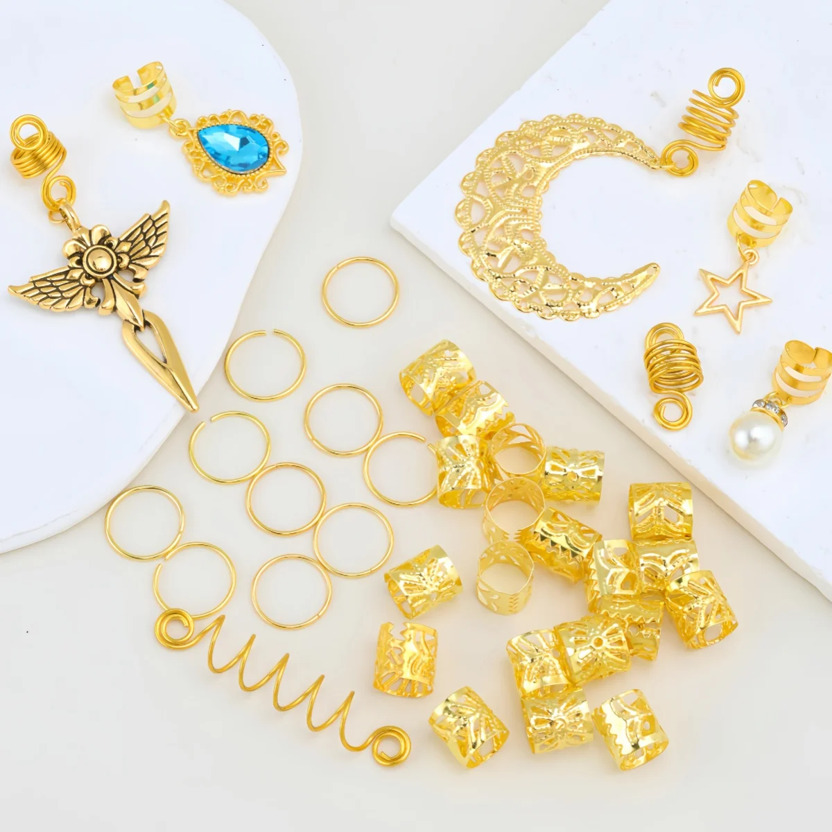 Elegant Gold Star and Moon Pearl Hair Accessory Set - 37 Pieces