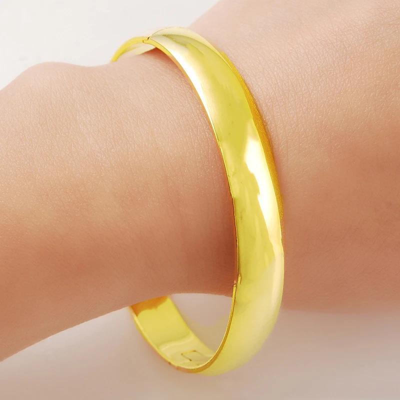 

8mm Wide Smooth Flat Women Bangle Openable Bracelet 18k Yellow Gold Filled Trendy Lady Wedding Party Jewelry Gift Dia 60mm