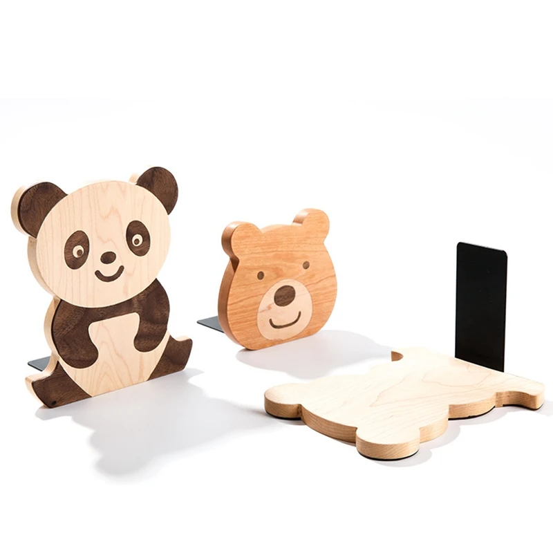1pc fermalibri in legno massello Cartoon Panda Bear Lion Book Stand scaffale riutilizzabile per ufficio Desktop studente libri Organizer Bookrack