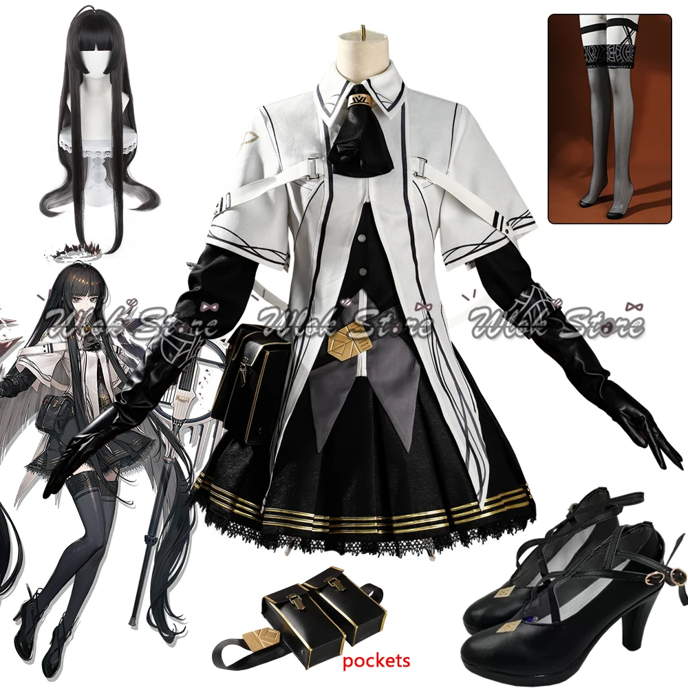 Gioco Virtuosa Arturia Cosplay Arknights Costume Set Completo Uniforme Arturia Parrucca Lunga Nera Grigia Per Capelli Halloween Party Outfit Scarpe