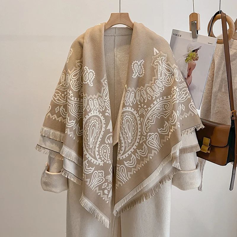 2025 Luxury Brand Women's Cashmere Scarf - Winter Warm Tasseled Striped Printed Pashmina Shawl, Foulard & Poncho