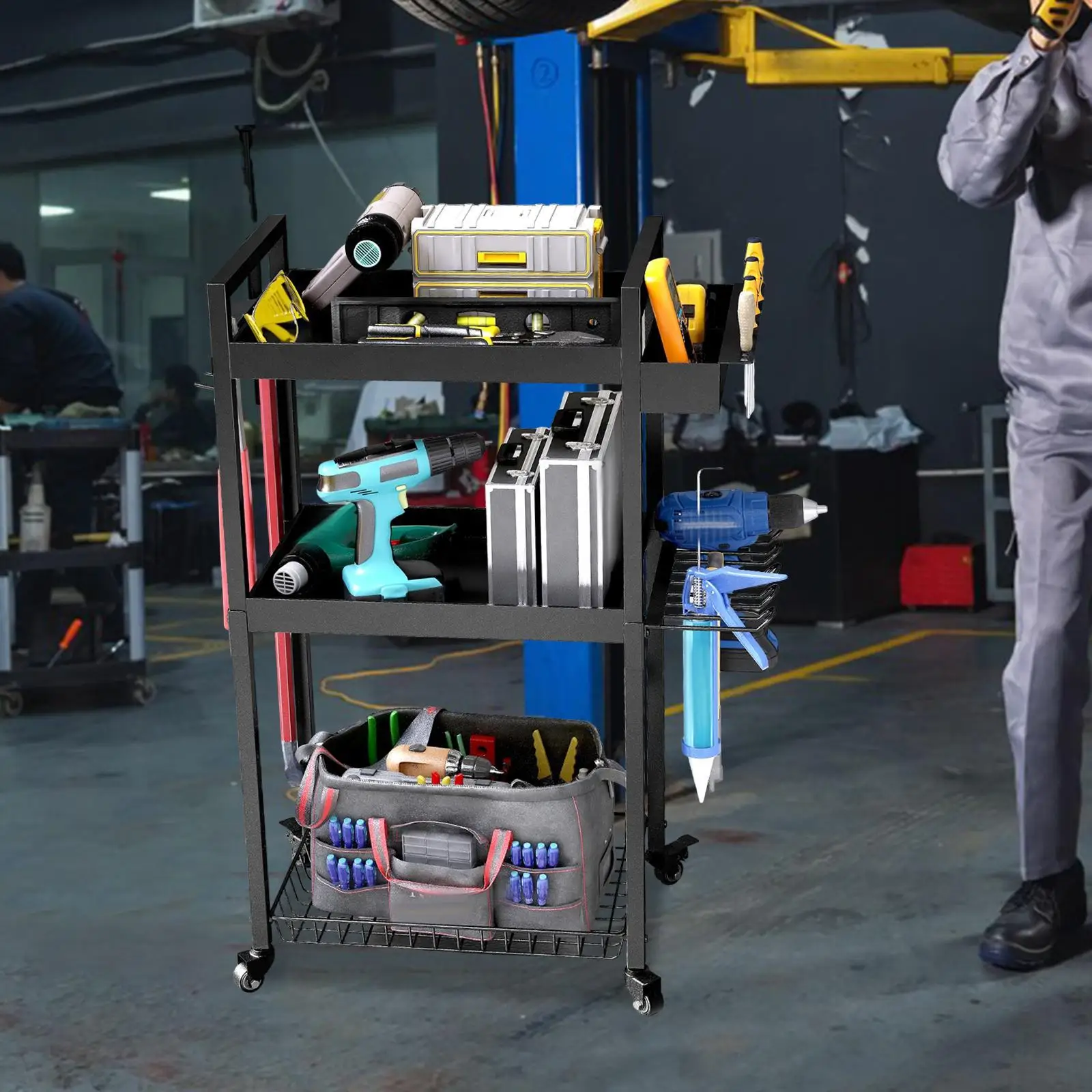 Power Tool Organizer Cart Power Tool Box Utility Cart for Workshop Office 4