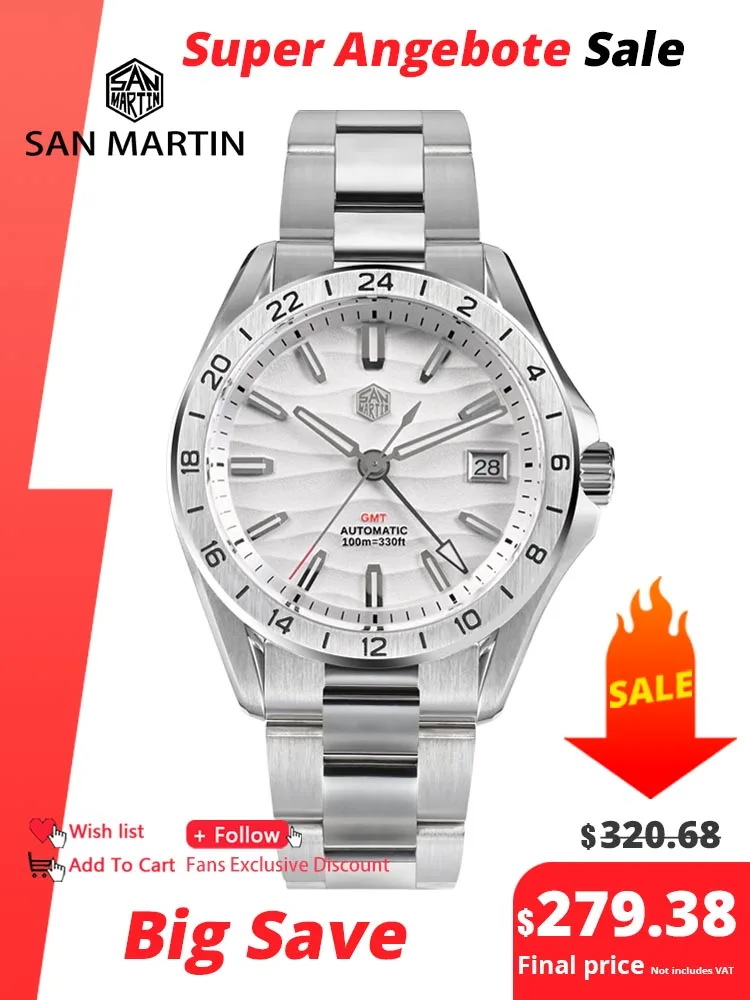 San Martin-Montre habillée de luxe pour hommes d'affaires, montre automatique, montre mécanique étanche, 39mm, Bergame du désert, Gstuff, SN0129, 100m, nouveau, NH34