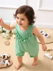 Mint Green Lace Sleeve Baby Romper - Sweet Summer Style - 2 - 3Y (Green)