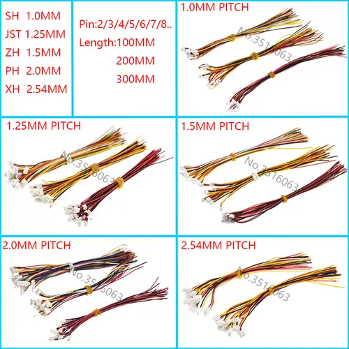 10Pcs 1.0 1.25 1.5 2.0 2.54 Sh/Jst/Zh/Ph/Xh 1.0mm 1.25mm 1.5mm 2.0mm 2.54mm Female Plug Connector With Wire 2/3/4/5/6/7/8/P Pin