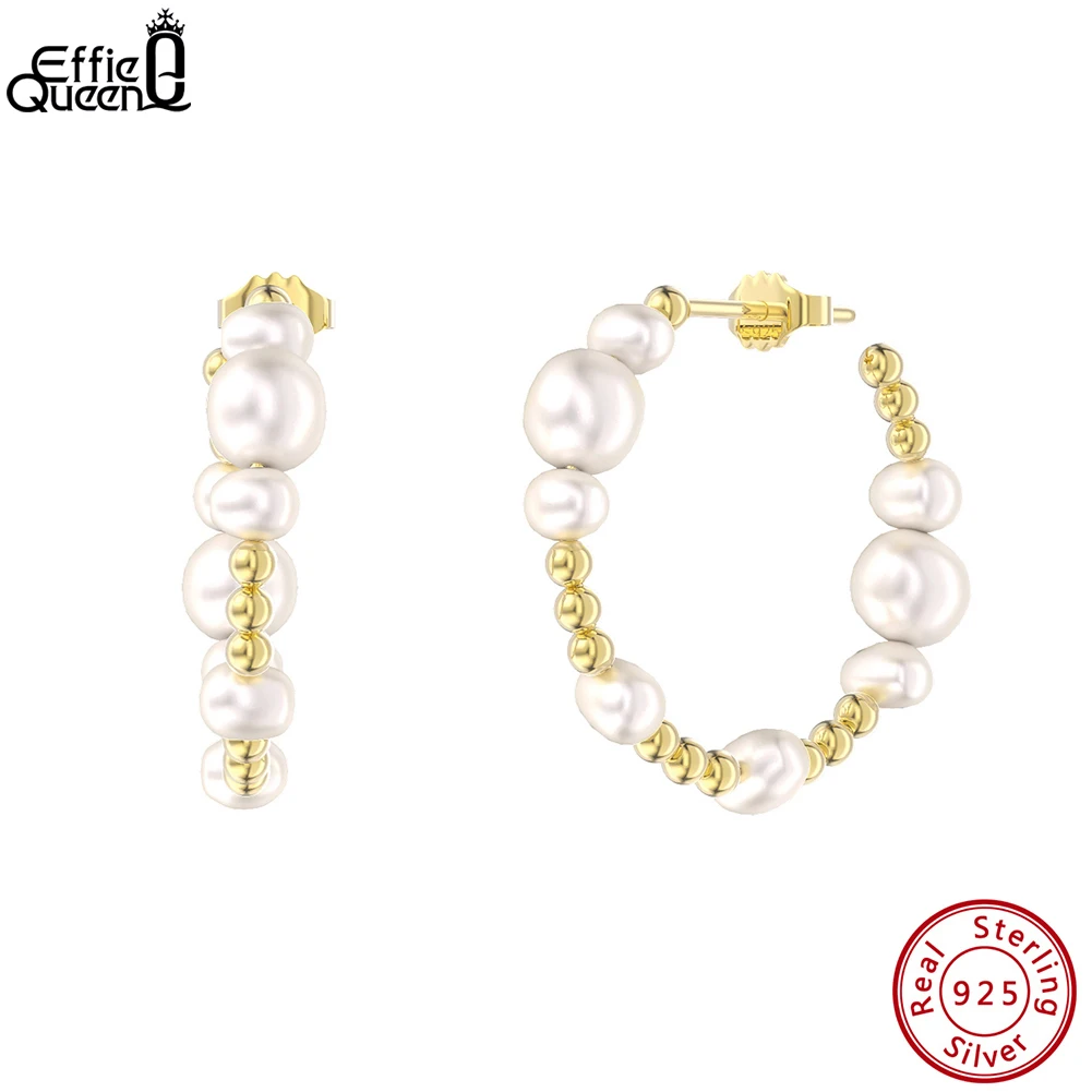 

Effie Queen Fashion 925 Sterling Silver Natural Pearl Earrings with Ball Bead for Women Dangle Earrings Anniversary Gifts GPE71