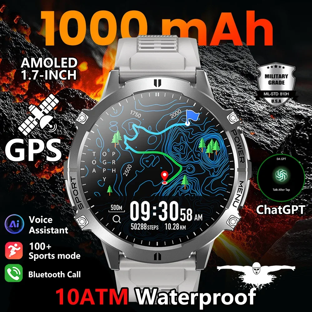 2026 Military TANK X3 Smart Watch Men 1.73" AMOLED Screen 5ATM Waterproof 1000mAh Battery GPS Sports Fitness Track Smart Watches 1