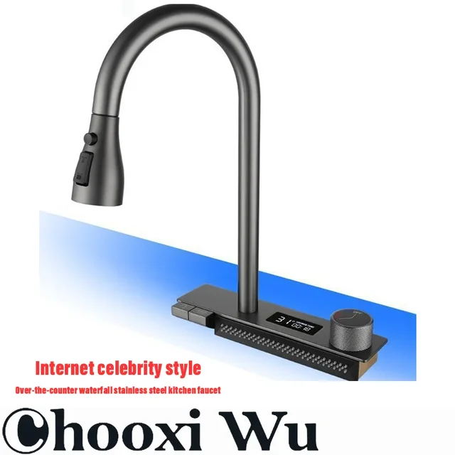 CHOOXIWU-A ก๊อกน้ําแบบดึงออกได้มัลติฟังก์ชั่นเหมาะสําหรับห้องครัว ก๊อกน้ําอ่างล้างจานจอแสดงผลดิจิตอล 6