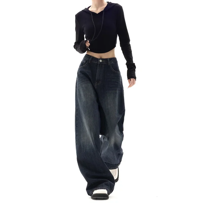 WCFCX STUDIO Autumn Women Vintage Baggy Jeans Y2k Denim Wide Leg Pants Long Trousers Streetwear Design Straight Harajuku Jeans