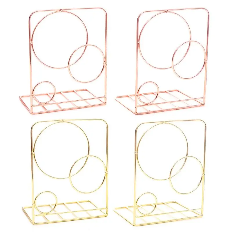 

2pcs Round Metal Desktop Bookends Book Ends Support Stand Holder Shelf Bookrack