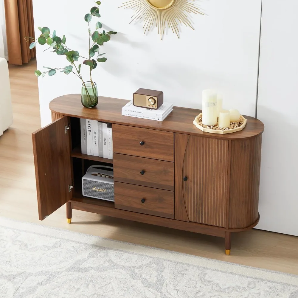Fluted Sideboard Buffet Cabinet with Storage,Oval Curved Edge Sideboard with Drawer,Mid Century Modern Buffet Cabinet 3