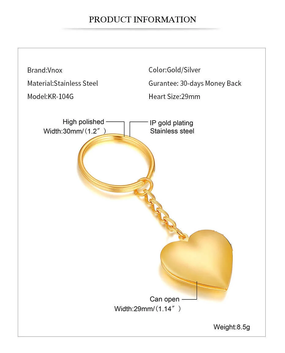 Vnox Personalisieren Sie Schlüsselanhänger mit Namen und Herz-Medaillon für Damen und Herren, individuelle Familien-Liebesfotos, Jubiläums-Andenken-Geschenke – Detail 6