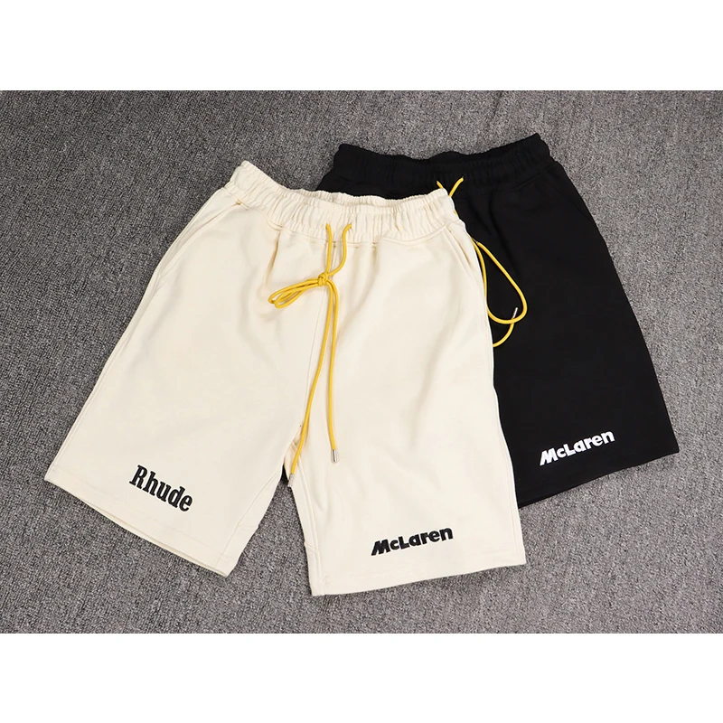 

High Street Black Apricot Rhude Breeches Men Women 1:1 Casual Drawstring Pocket Letter Embroidery Logo Oversized RHUDE Shorts