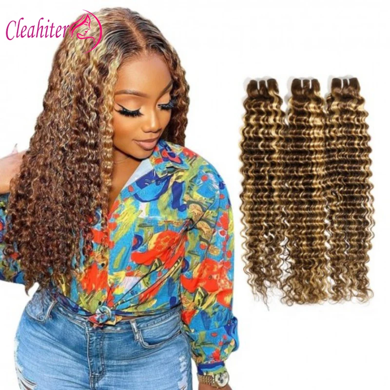 26 Inch Highlight P427 Deep Wave Human Hair Bundles For Women 100g/Pc Double Weft Hair Extensions Brazilian Remy
