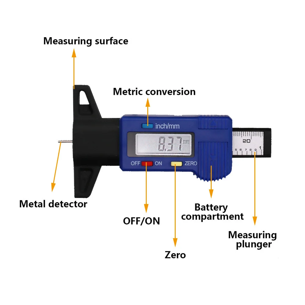 Digital Tire Tread Depth Gauge Meter for Car Tyre Thickness