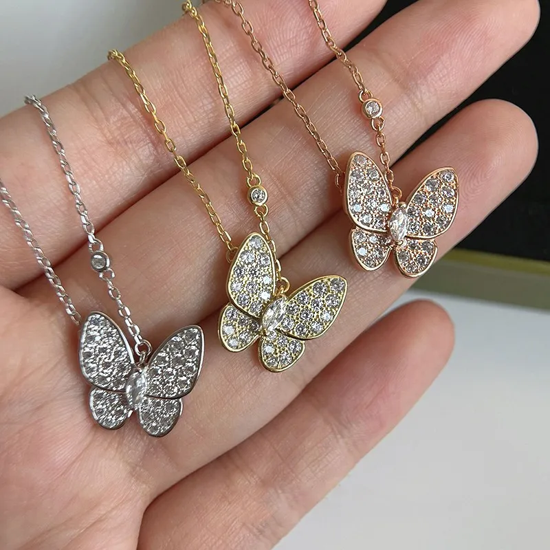 

925 Silver Zircon White Fritillaria Butterfly Pendant Ladies Fashion Necklace Classic Hot Selling Brand Jewelry Designer Clover