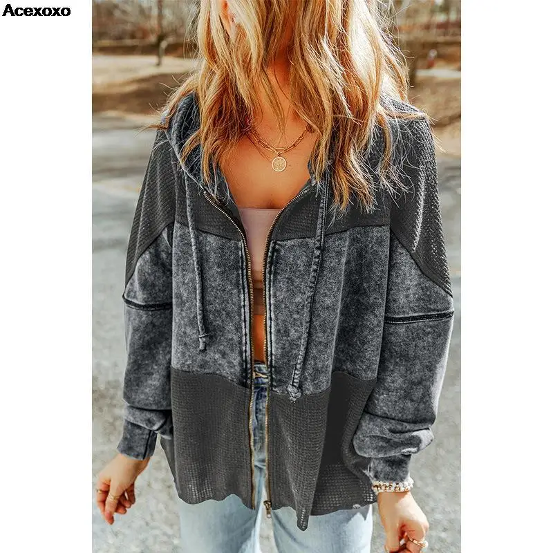 

Autumn and winter new women's fashion casual personality color with hooded jacket long sleeve jacket women's vintage coat