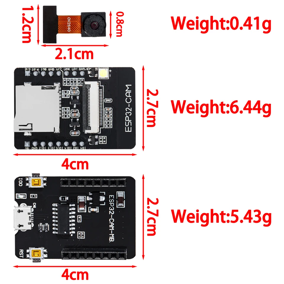 Per ESP32-CAM modulo,QIQIAZI per ESP32-CAM-MB Dual-Core WiFi Bluetooth con Telecamera OV2640 + 2.4G antenne IPEX, micro USB,con Slot per Scheda TF Compatibile con Arduino