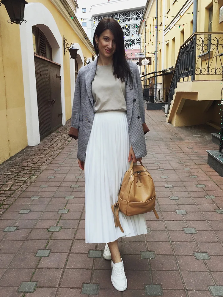 

Brand Designer Women Spring Autumn Elegant Chic Solid Pleated Skirt High Waist Luxury Fashion With Elastic Female
