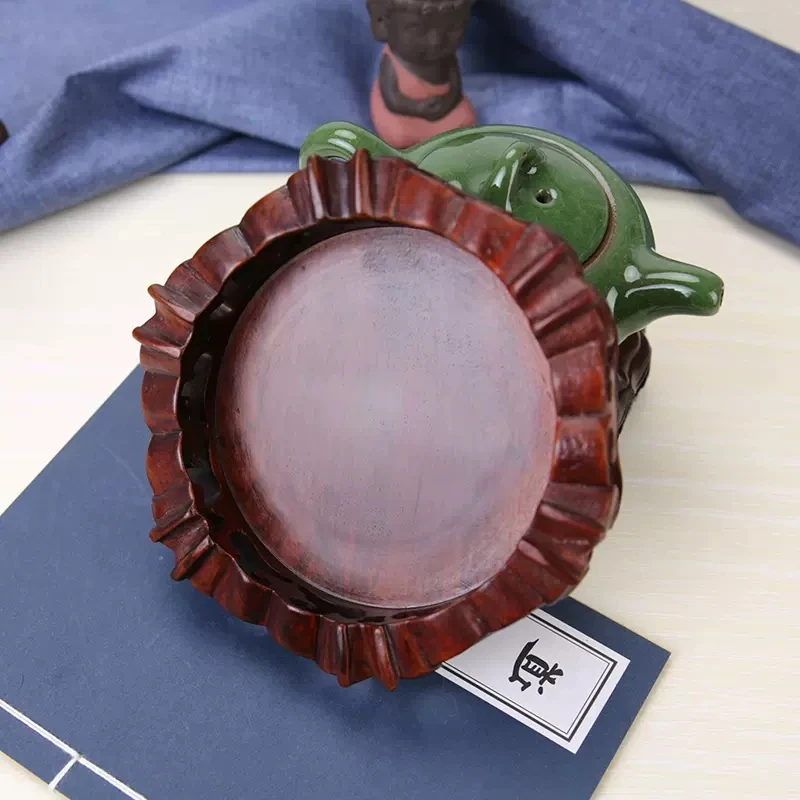 Red Wood Carving Crafts Stone Base, Whole Wood, High-Grade Vase, Flower Pot, Jingqi Stone, Teapot Decoration Base