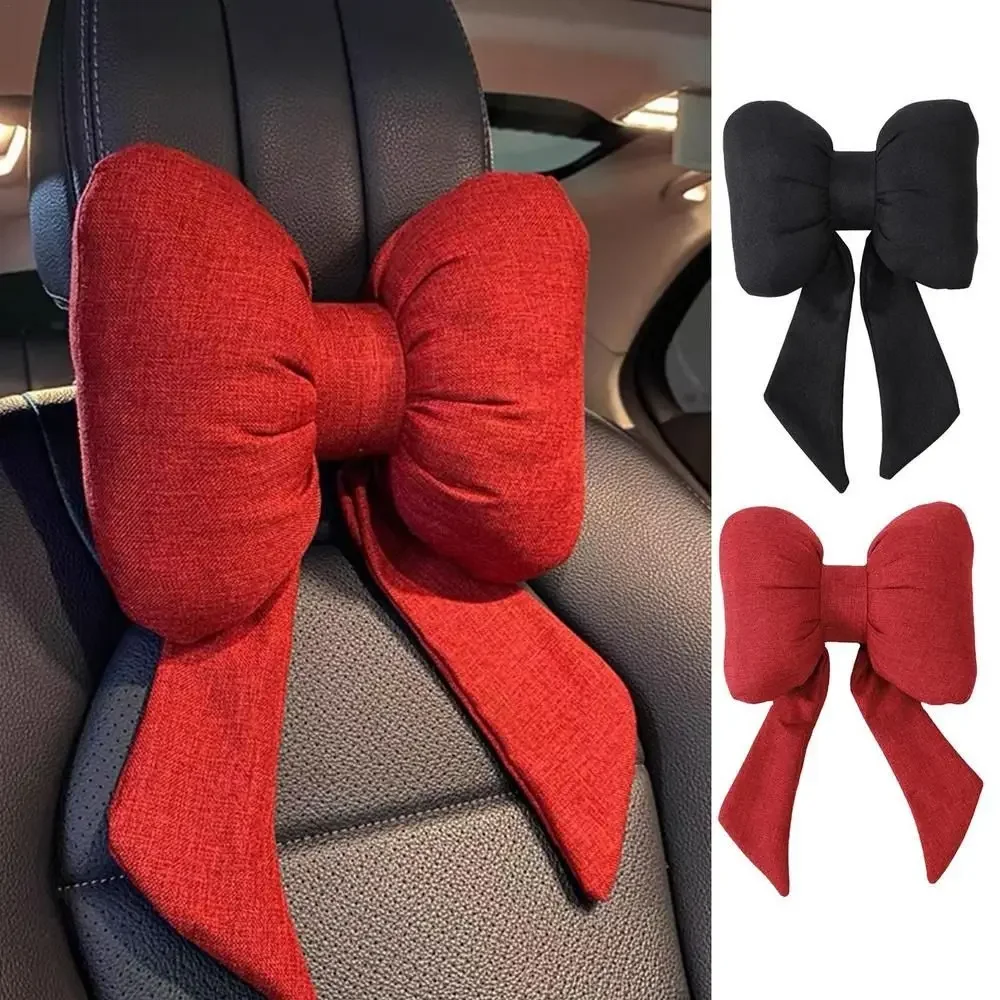 Cute Ribbon Bow Car Neck Pillow - Comfortable Adjustable Cotton Headrest Cushion