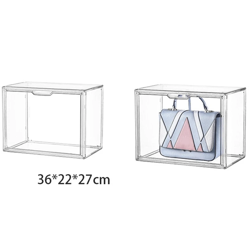 AWNOM 3 Pack Clear Plastic Handbag Storage Organizer for Closet, Acrylic Display Case Magnetic Door, Stackable Handbag and Purse Storage Organizer