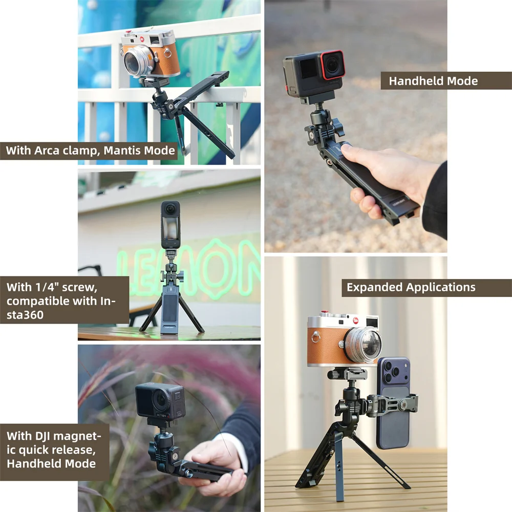 Treppiede LEAPLIGHT multifunzione magnetico girevole a 360° in alluminio con gancio pieghevole per smartphone, fotocamera e streaming live._voghion.com