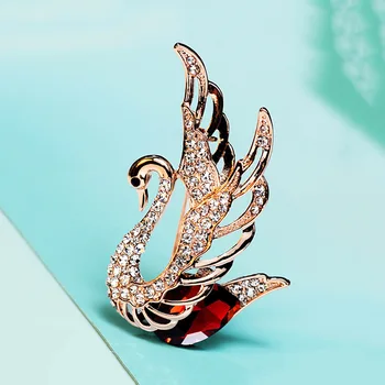 Korean Red Swan Flapping Crystal Brooches For Women Luxury Design Animal Bird Casual Office Party Brooch Pins Jewelry Gifts