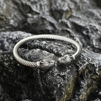 Men Leopard Head with Green Zircon Eyes Bangle Vintage Punk Wristband Cuff Open Bracelets Nordic Viking Male Jewelry Party Gift 2