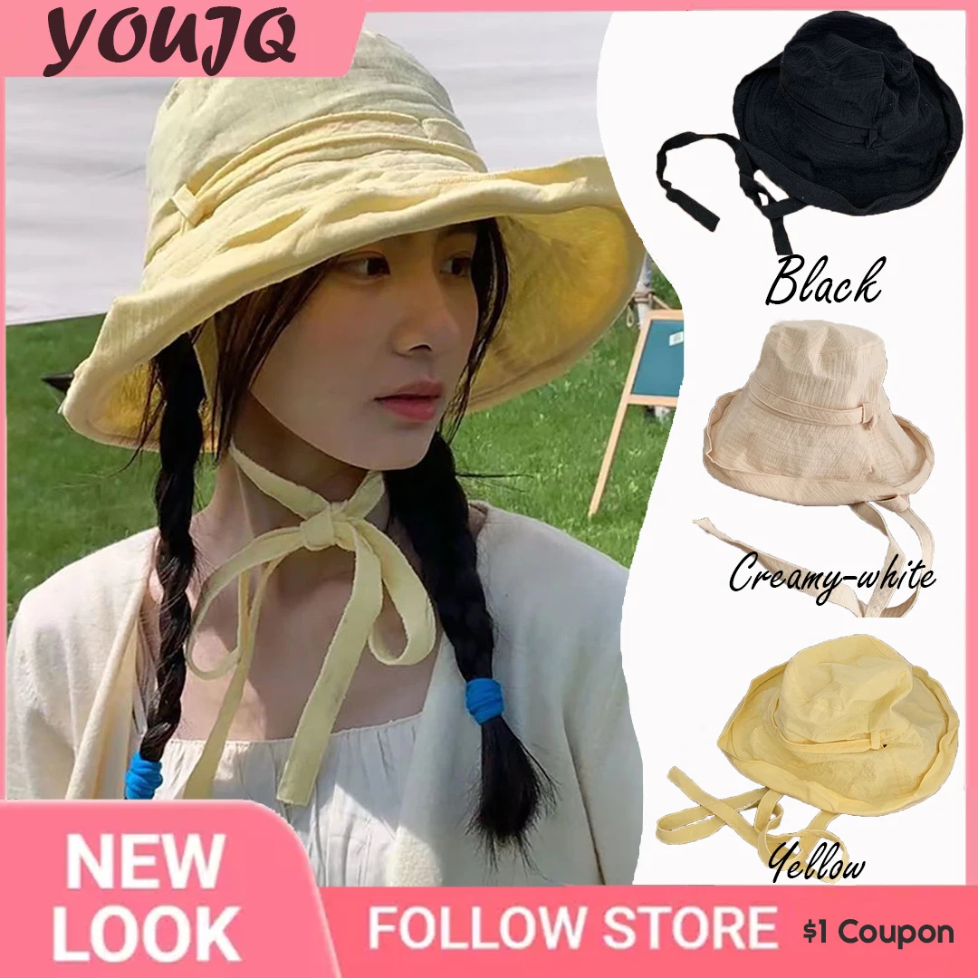 Spring Summer Tie Bucket Hat Women Version Big Brim Fisherman Hat