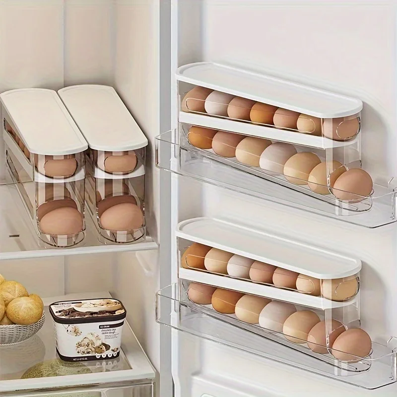 Rolling Egg Storage Box Refrigerator Side Door Storage Rack Kitchen Fresh-keeping Box Egg Box