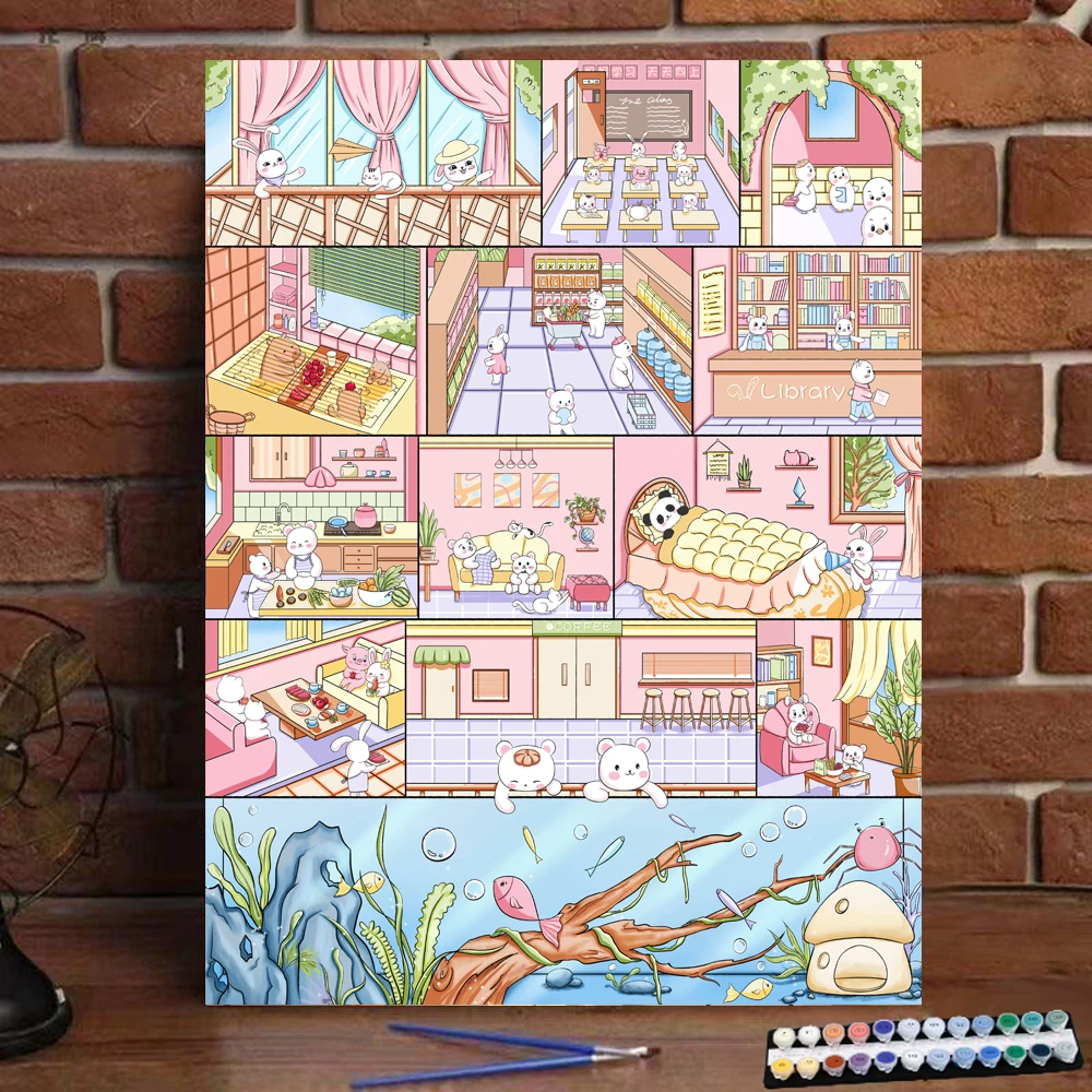 

Цифровая живопись, Мультяшные животные, зал жизни, искусство, культура, цифровая живопись ручной работы, подарок для взрослых и детей, украшение на стену