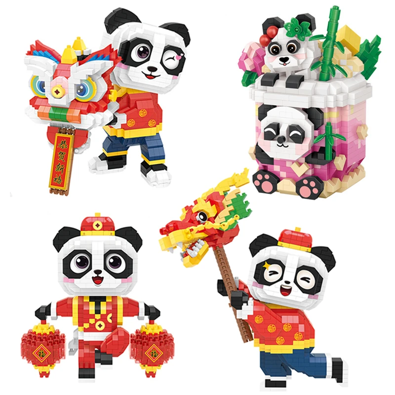 Cartoon Cute Panda Building Blocks Chinese New Year Traditional Culture  Panda Dragon 3D Model Mini Ornament Children's Toy Gift| | - AliExpress