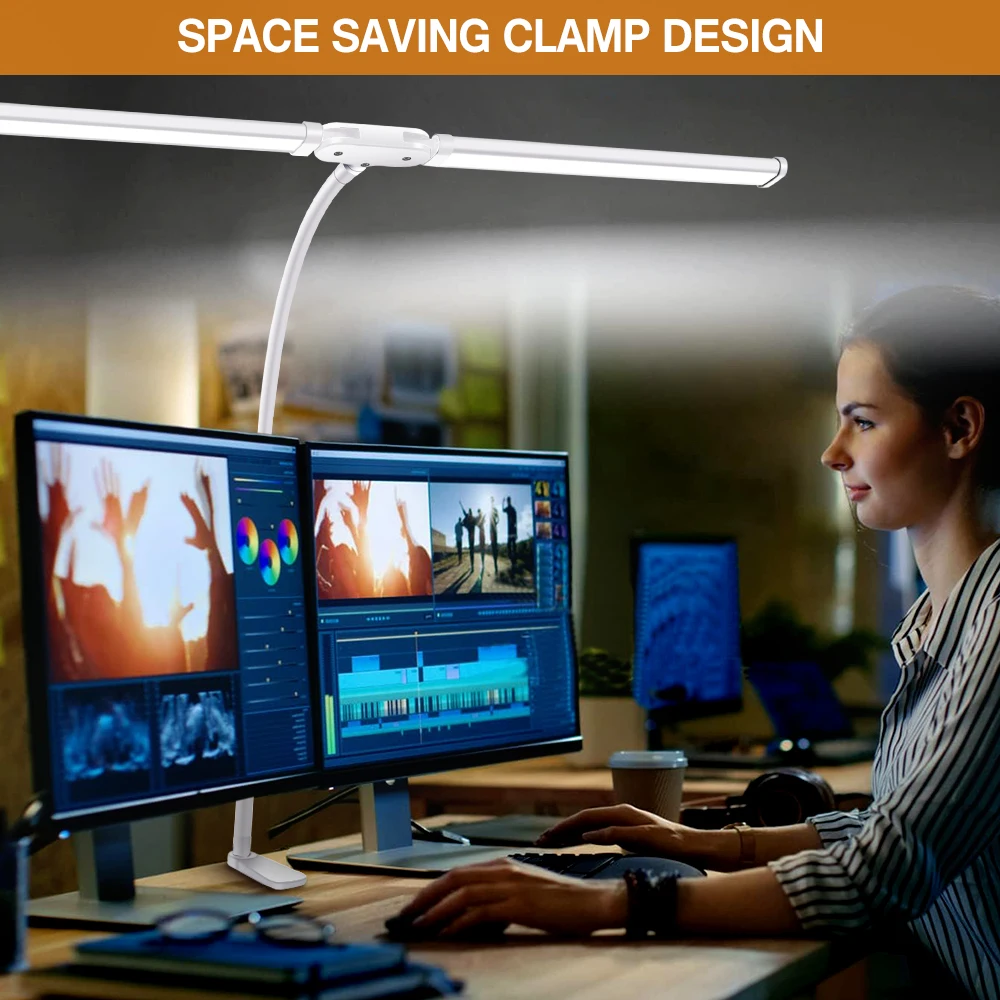 Double Head LED Clip Remote Control Desk Lamp Architect Table Lamp for Home Office Lighting 5 Color Modes and 5 Dimmable 2
