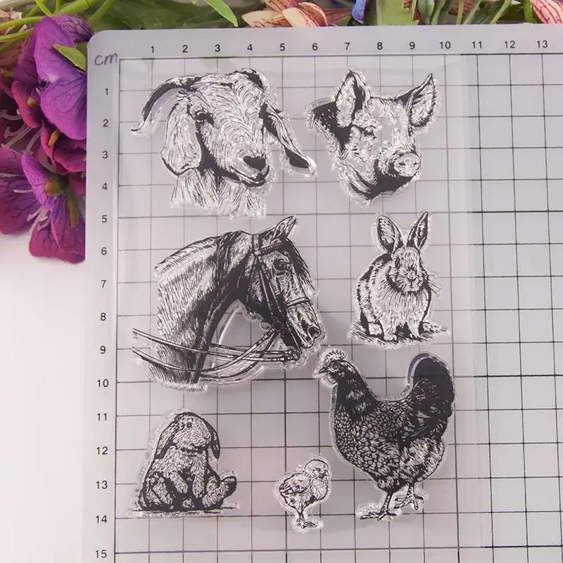 Animals Pig Rabbit Horse Transparent Clear Silicone Stamp for Seal DIY Scrapbooking Photo Album
