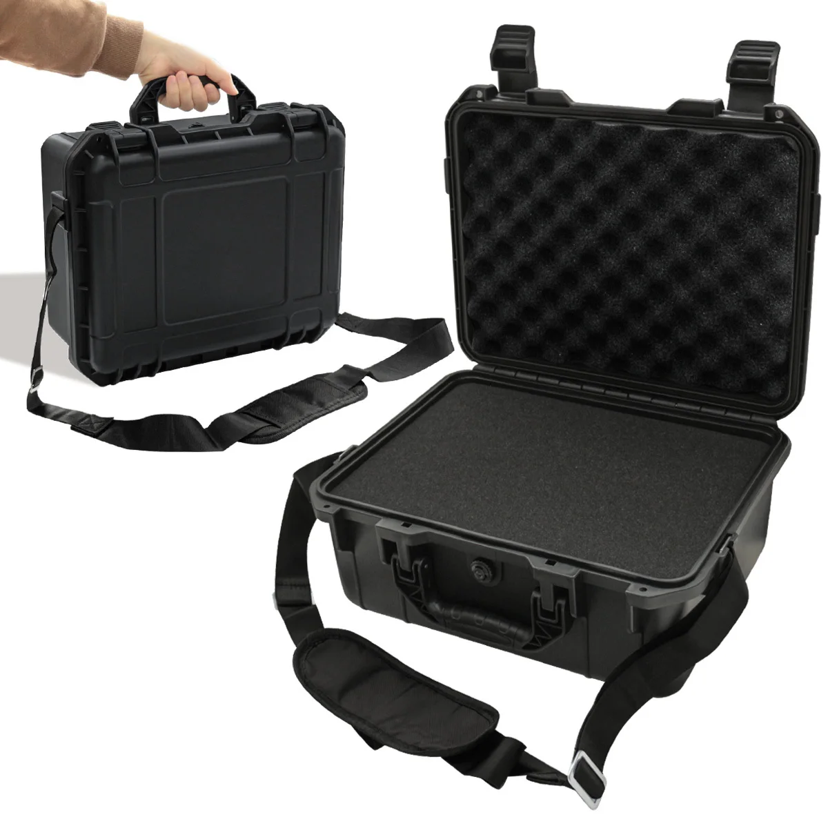 Equipment Hard Case with Pre-cut Sponge and Single Crossbody Strap for Camera Photography Safety Toolbox Portable Case Suitcase Tool Case,Tool Organizer,Tool Box