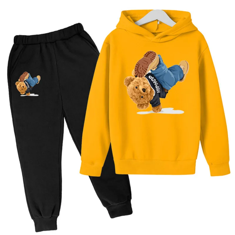 

Children's Sweatshirt Hoodie Boys Girls Spring Toy Bear Printing Toddler Autumn 3-12 Years Toddler Hoodie 2-Piece Set
