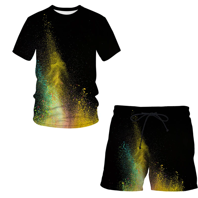 

3D print Splash tie dyeing Printed Men/Women Shorts + T shirt Suit Sets Short Pants Beach kids board shorts New Summer swimwear